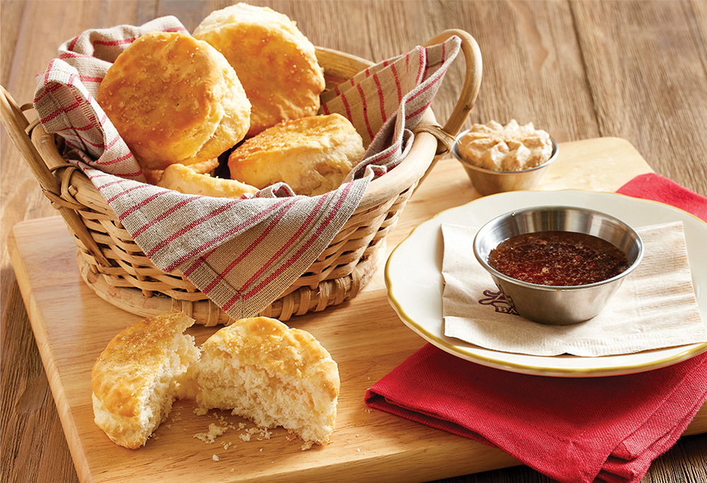 Freshly Baked Biscuits & Apple Butter with housemade hot-honey for dipping